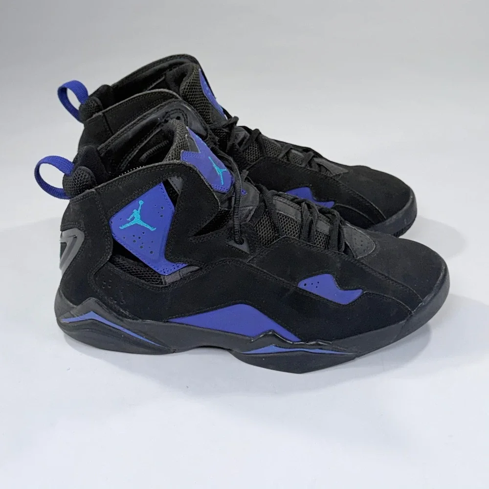 Jordan True Flight Sneaker Men 9.5 Black Blue Lagoon Retro Basketball 342964-040